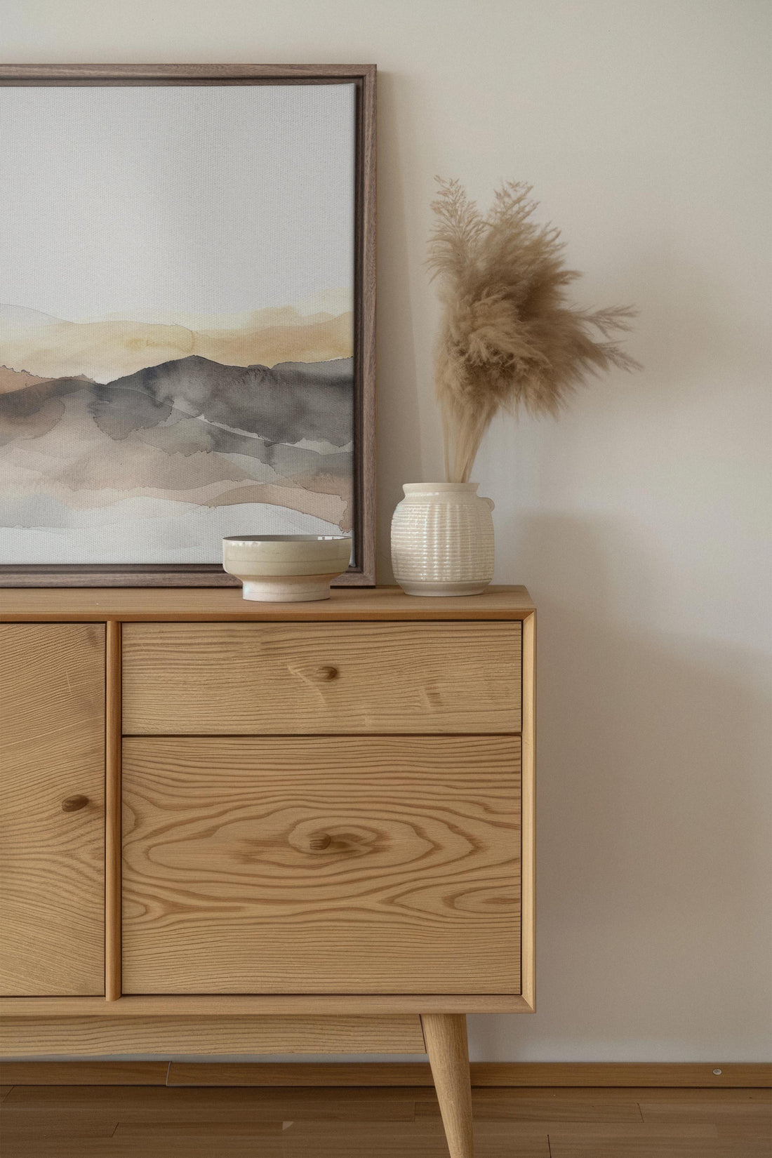 OLEKA CANVAS - MUTED LINES, Oeuvre sur toile étirée, encadré Brun Chêne