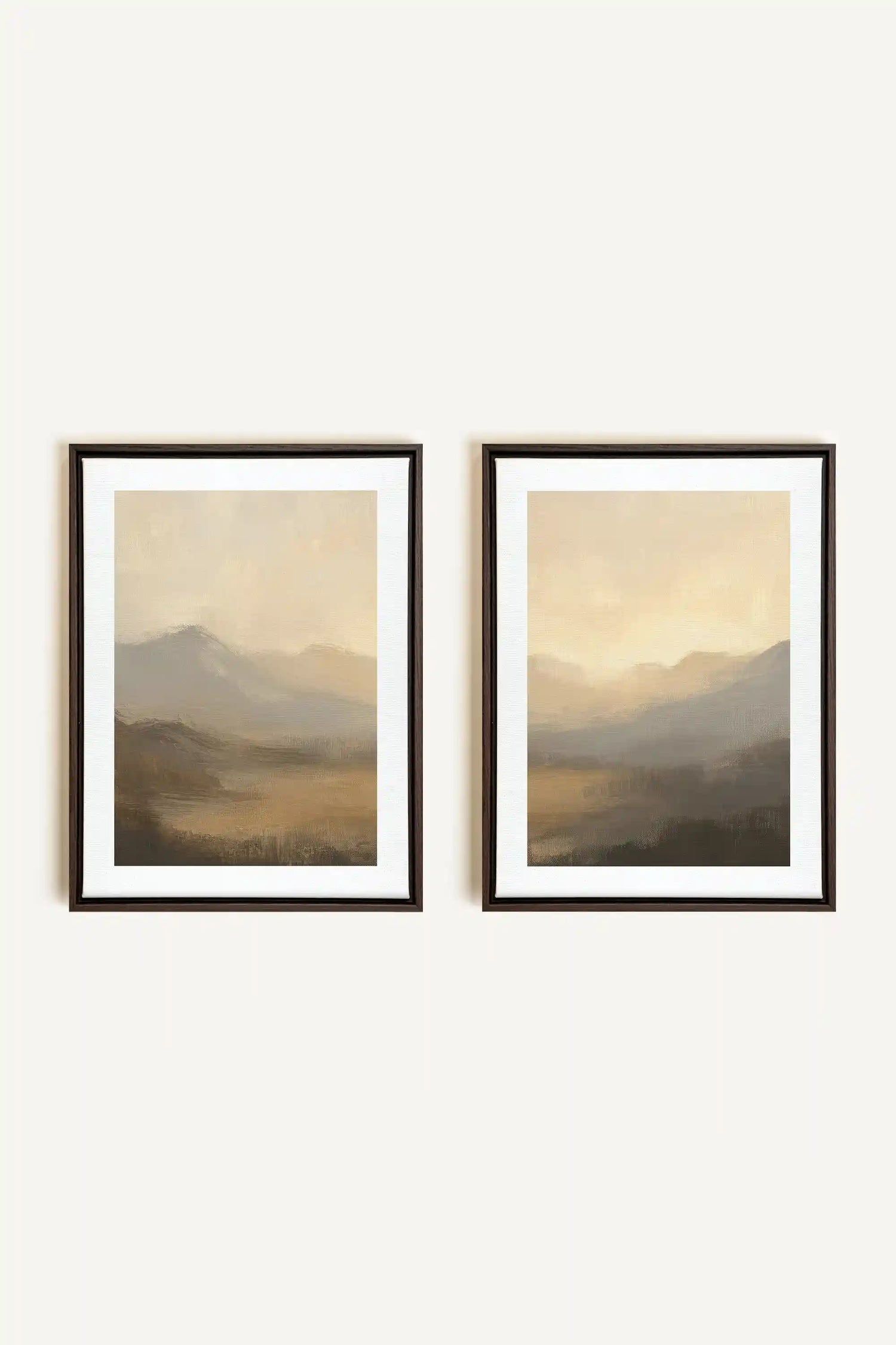 VEILED PEAKS DUO, 2 Works on stretched canvas, framed Walnut Brown