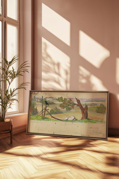 OLEKA CANVAS - HILLTONE DREAM, Oeuvre sur toile étirée, encadré Brun Chêne