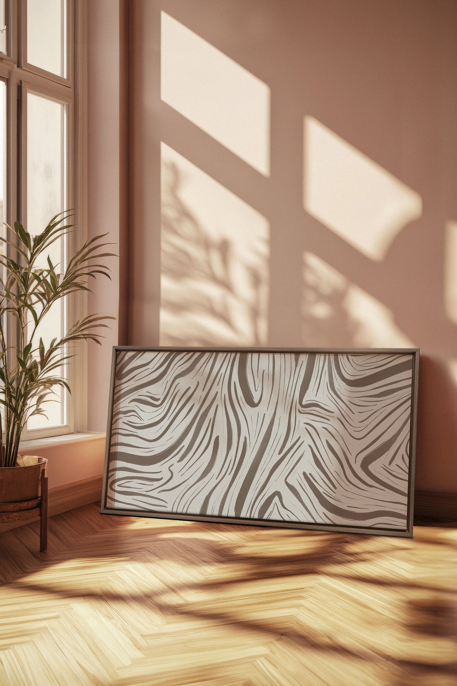OLEKA CANVAS - WILD WAVES, Oeuvre sur toile étirée, encadré Brun Chêne