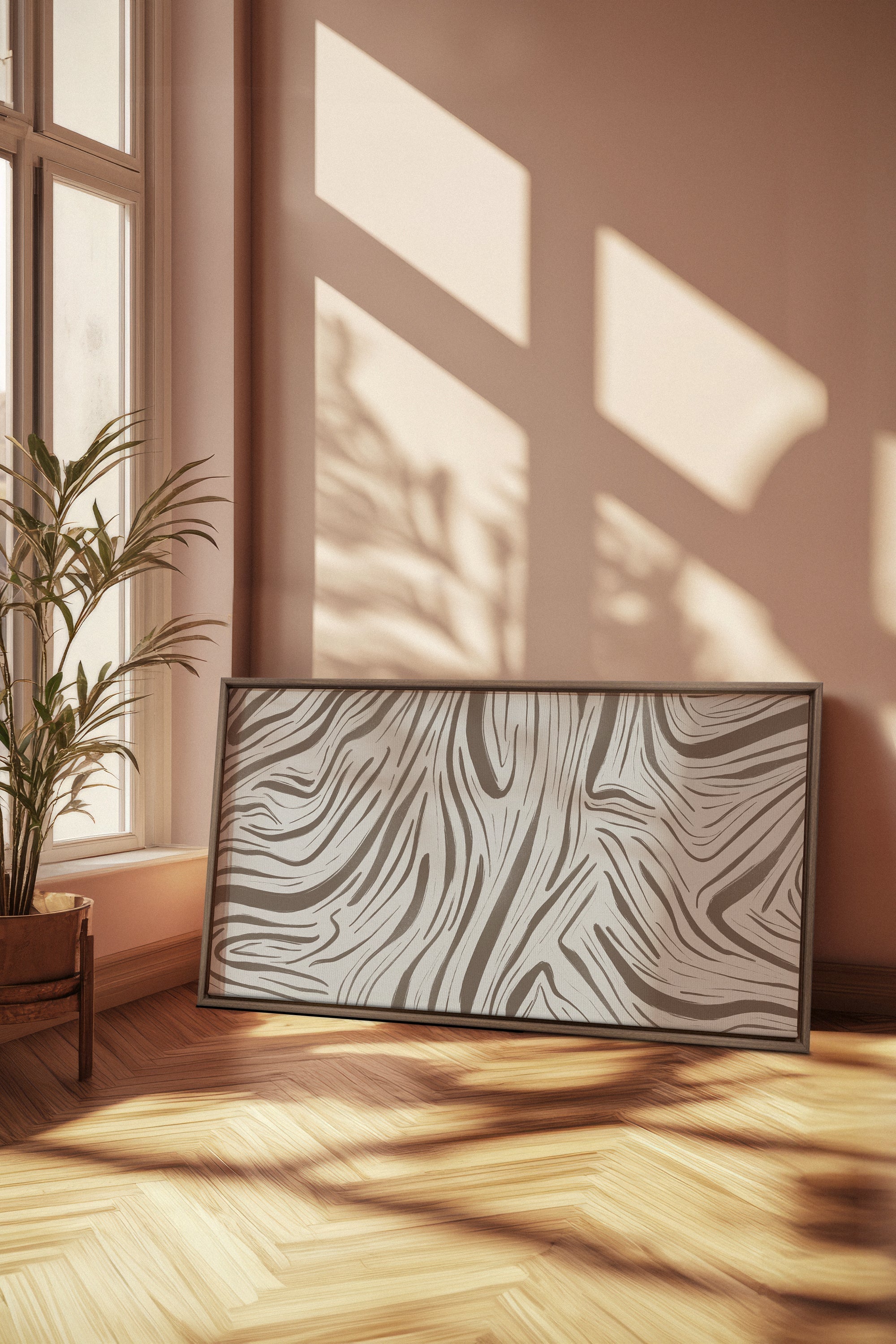 OLEKA CANVAS - WILD WAVES, Oeuvre sur toile étirée, encadré Brun Chêne