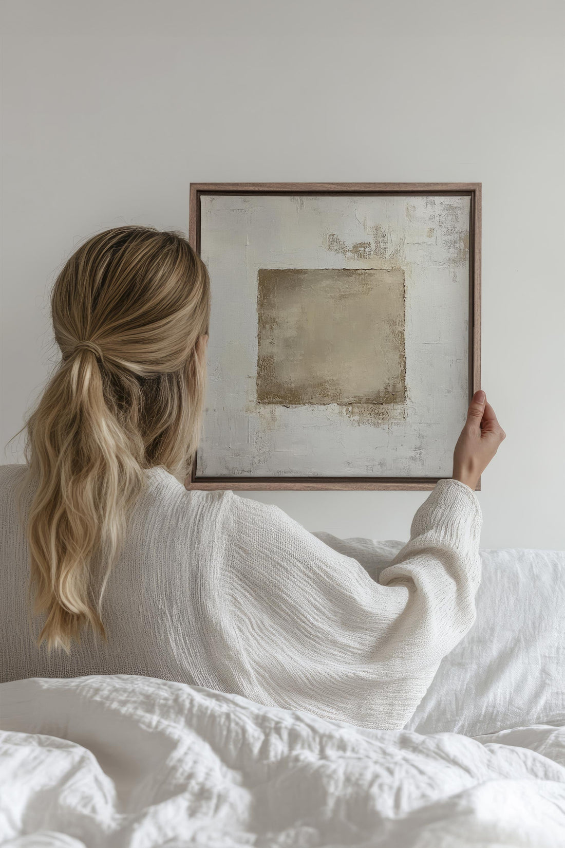GOLDEN TEXTURE, Oeuvre sur toile étirée, encadré Brun Chêne