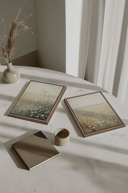 OLEKA CANVAS - FIELD OF GRACE, 2 Oeuvres sur toile étirée, encadré Brun Chêne