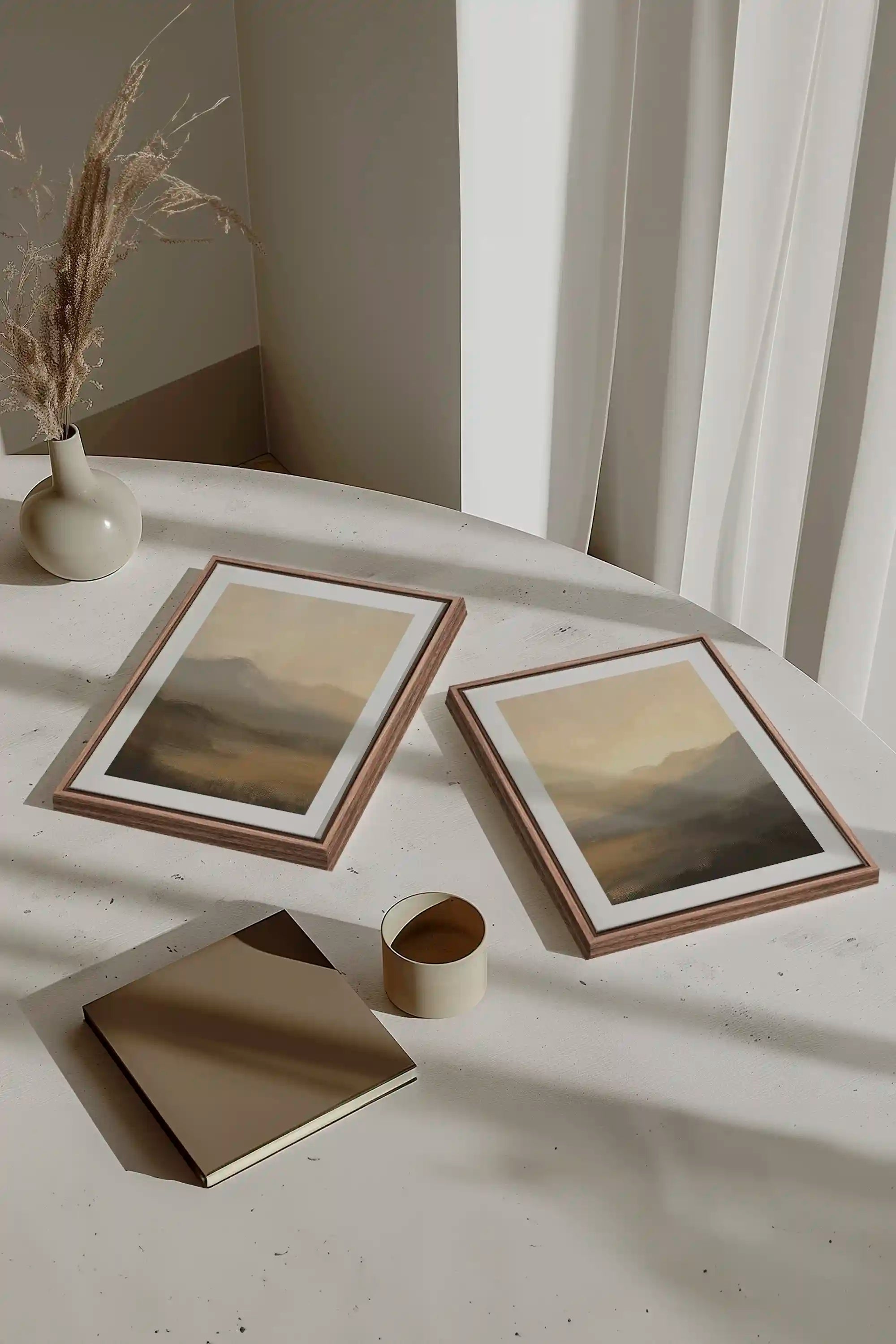 VEILED PEAKS DUO, 2 Oeuvres sur toile étirée, encadré Brun Chêne