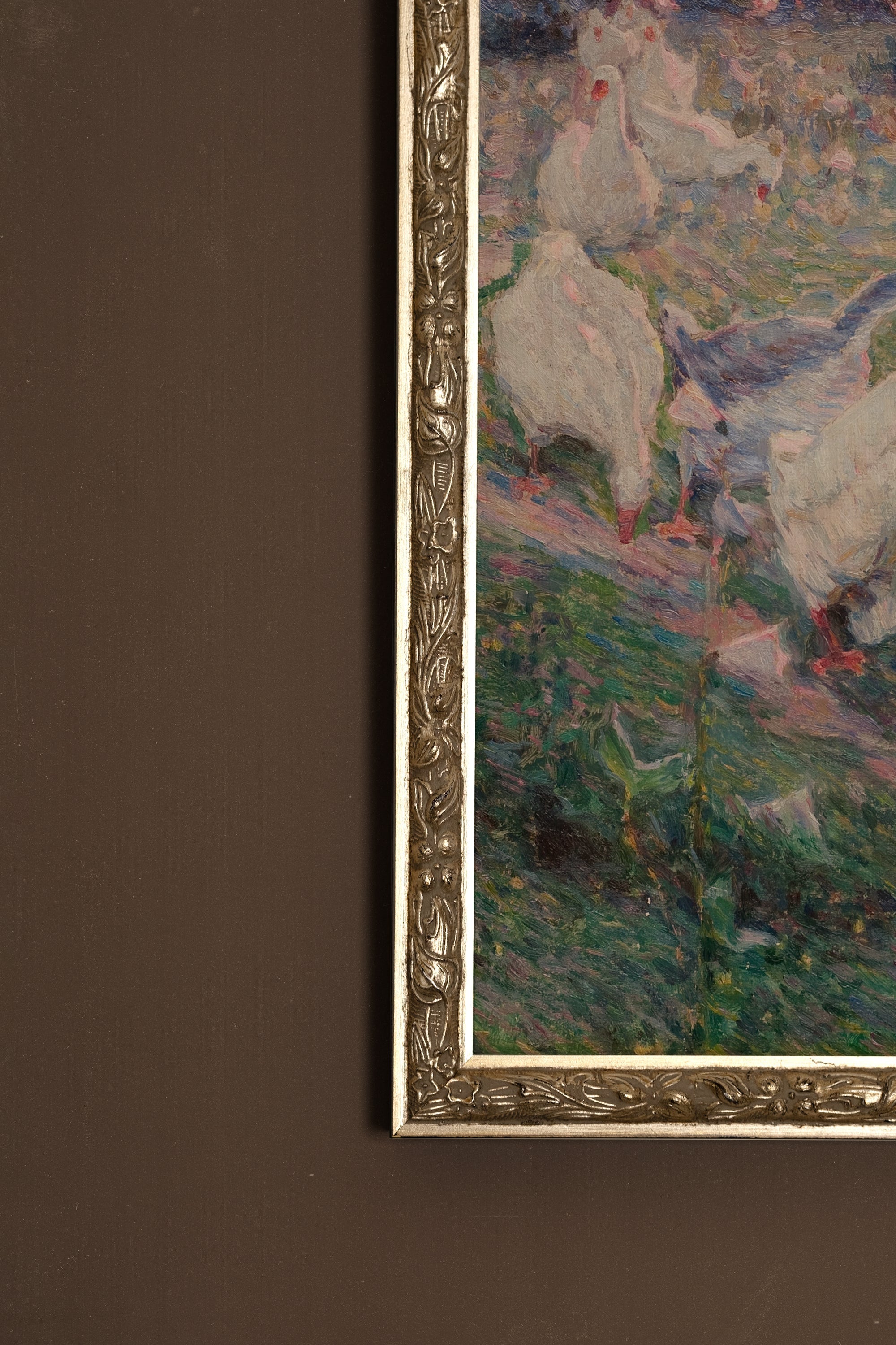 PLUMES AU VENT, Oeuvre sur toile rigide, encadré Vintage Argent