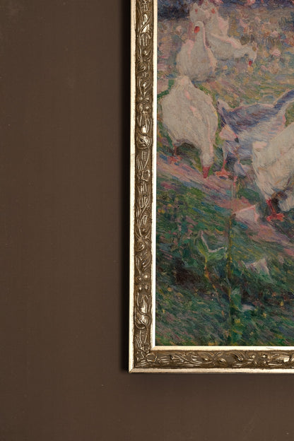 PLUMES AU VENT, Oeuvre sur toile rigide, encadré Vintage Argent