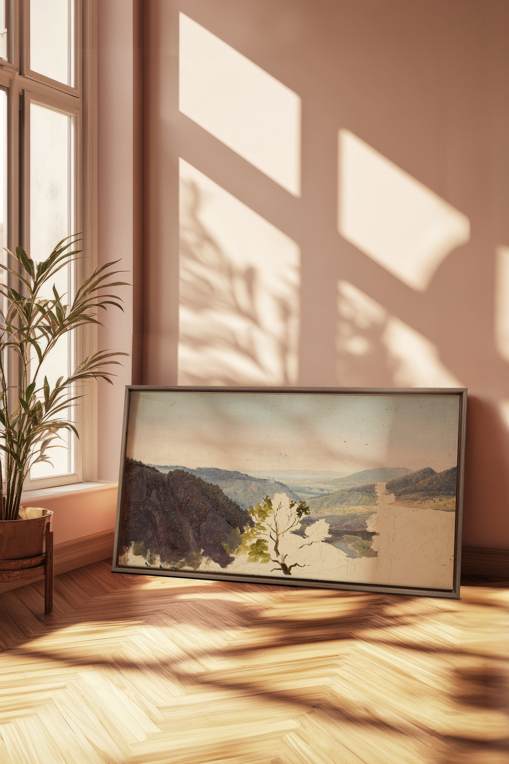 EMERGING VALLEY, Oeuvre sur toile étirée, encadré Brun Chêne