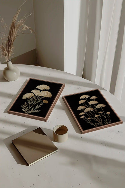 DUO SATINS DES CHAMPS, 2 Oeuvres sur toile étirée, encadré Brun Chêne