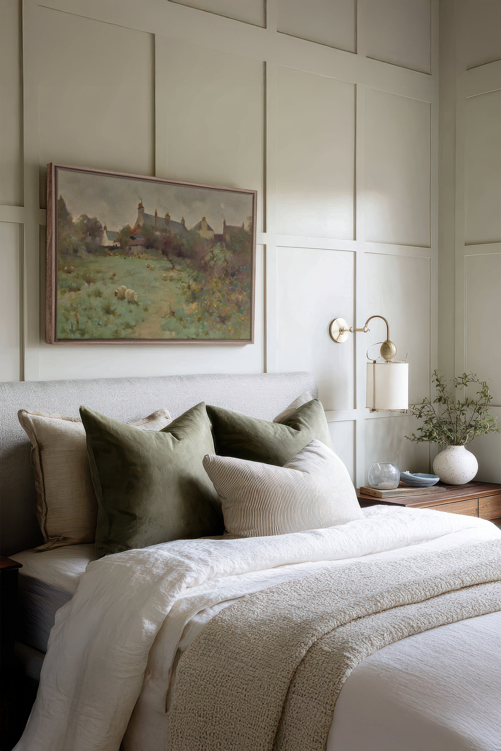LE JARDIN DES PRÉS, Oeuvre sur toile étirée, encadré Brun Chêne