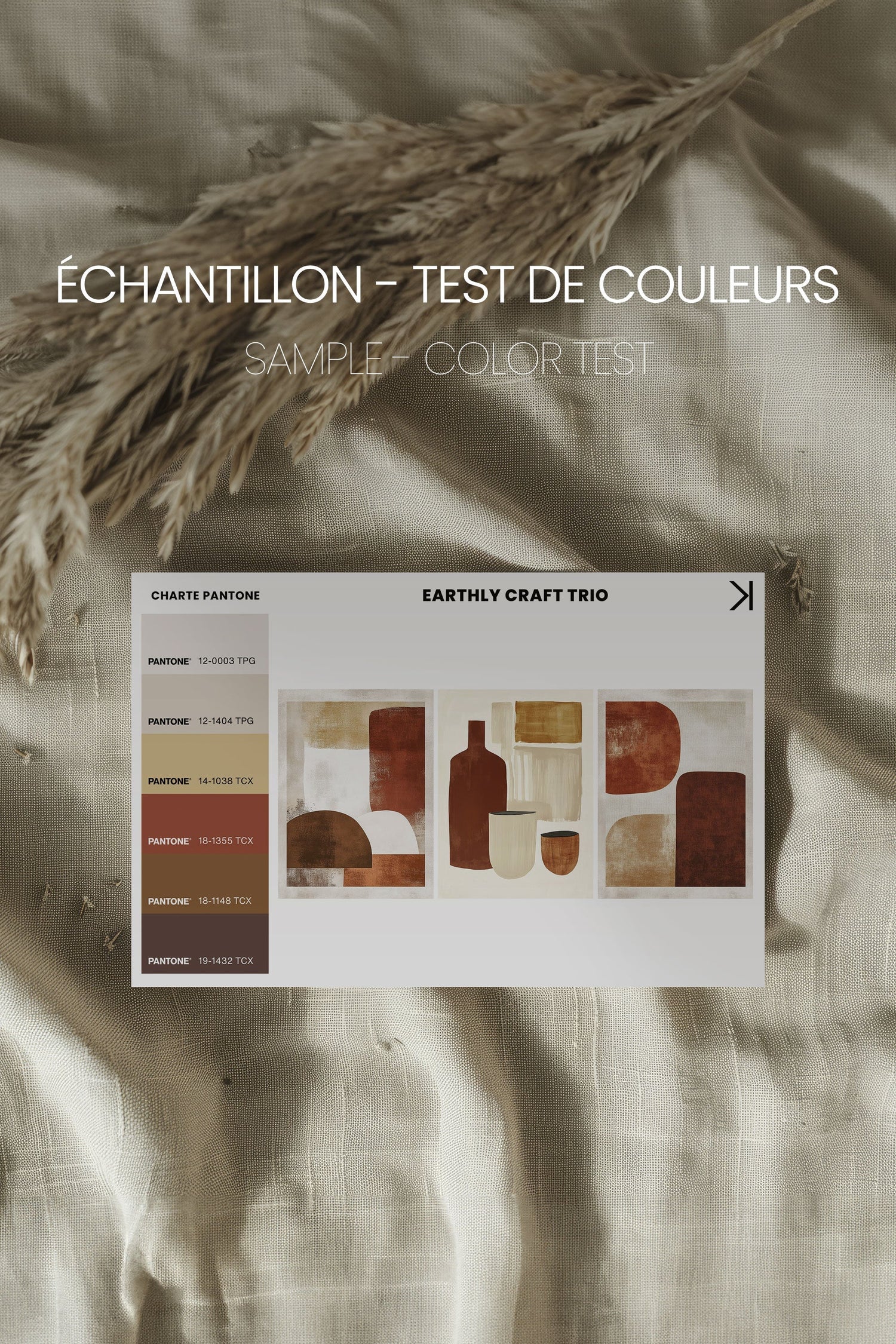 OLEKA CANVAS - EARTHLY CRAFT TRIO, 3 Oeuvres sur toile étirée, encadré Blanc