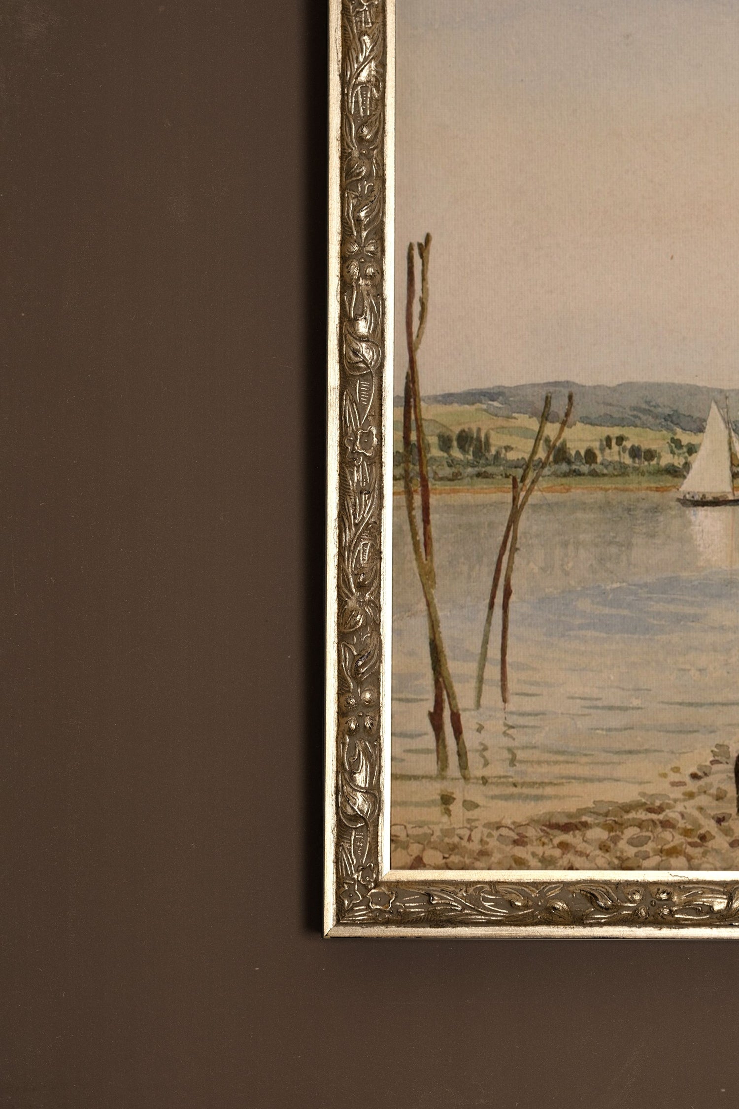 RIVES PAISIBLES, Artwork on rigid canvas, framed Vintage Silver