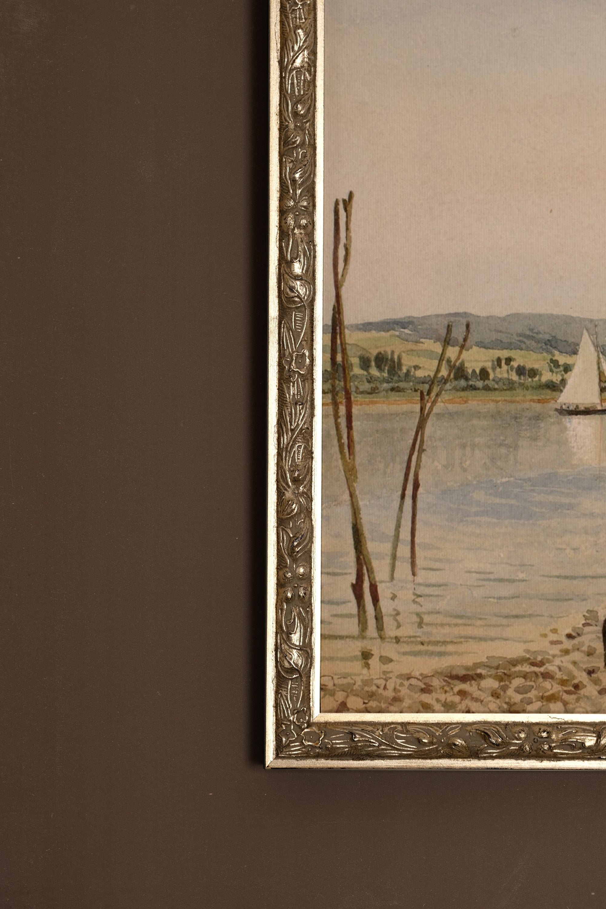 RIVES PAISIBLES, Artwork on rigid canvas, framed Vintage Silver