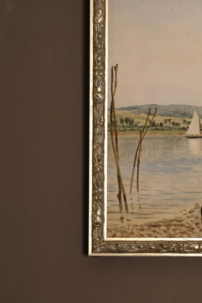 RIVES PAISIBLES, Artwork on rigid canvas, framed Vintage Silver