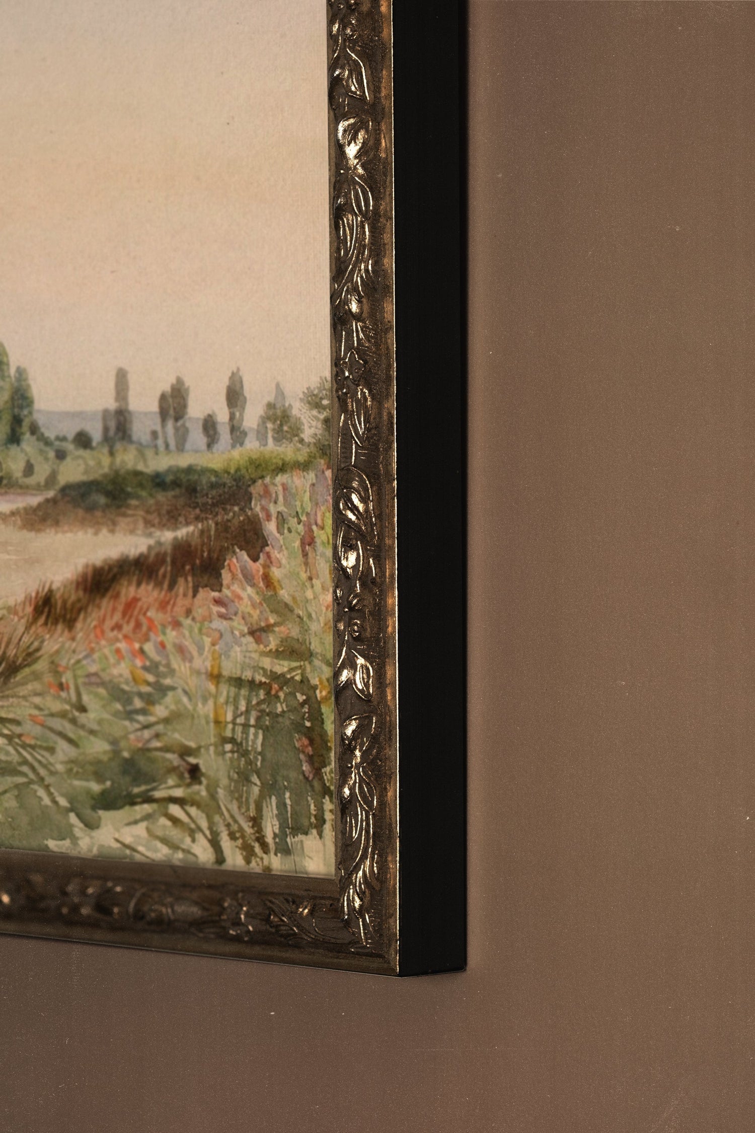 RIVES PAISIBLES, Artwork on rigid canvas, framed Vintage Silver