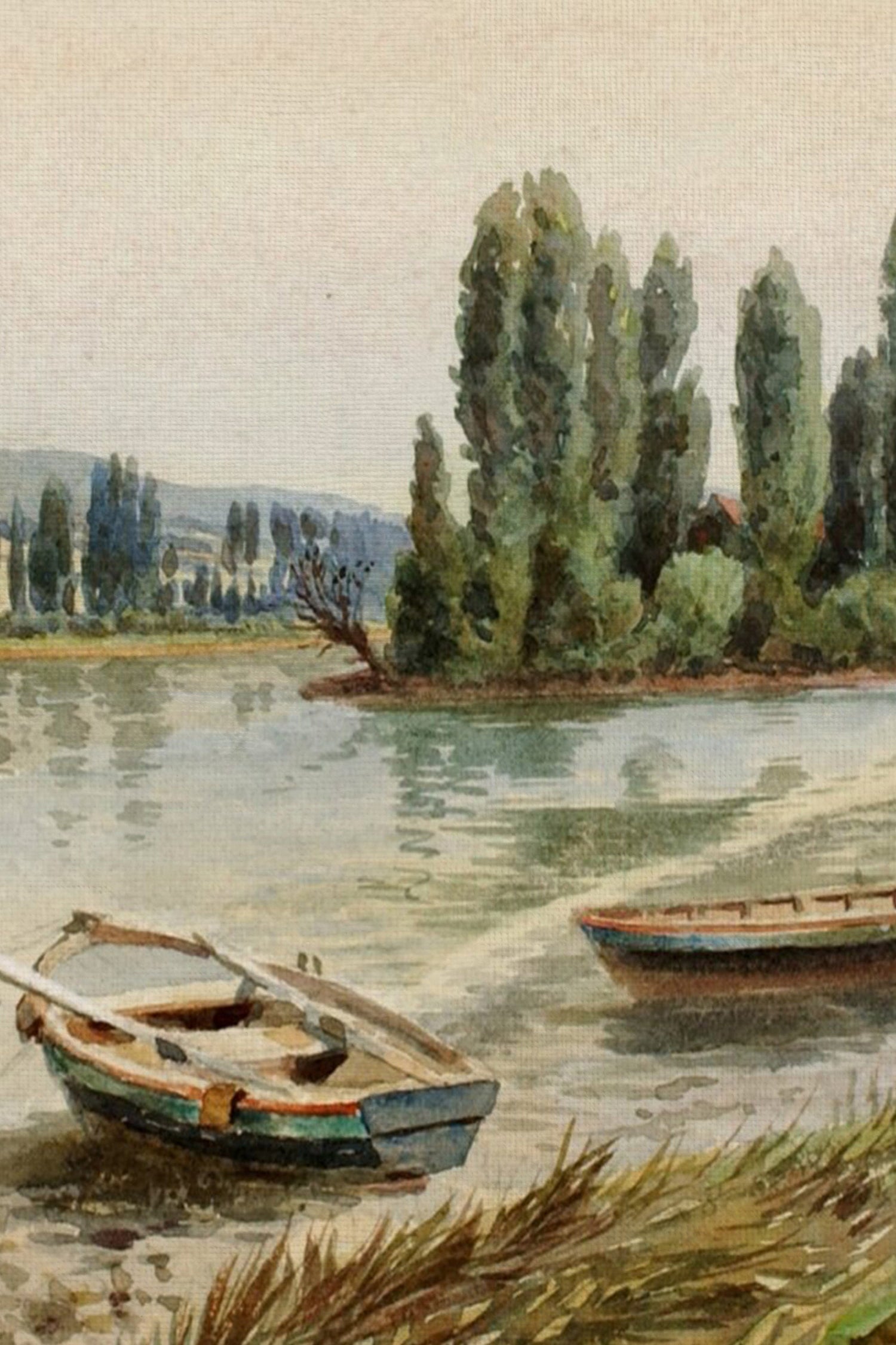 RIVES PAISIBLES, Artwork on rigid canvas, framed Vintage Silver