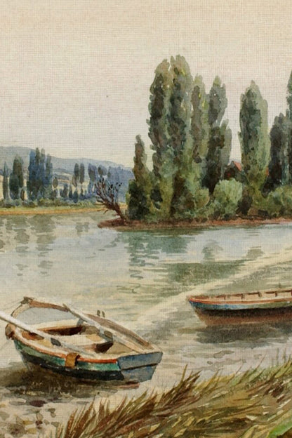 RIVES PAISIBLES, Artwork on rigid canvas, framed Vintage Silver