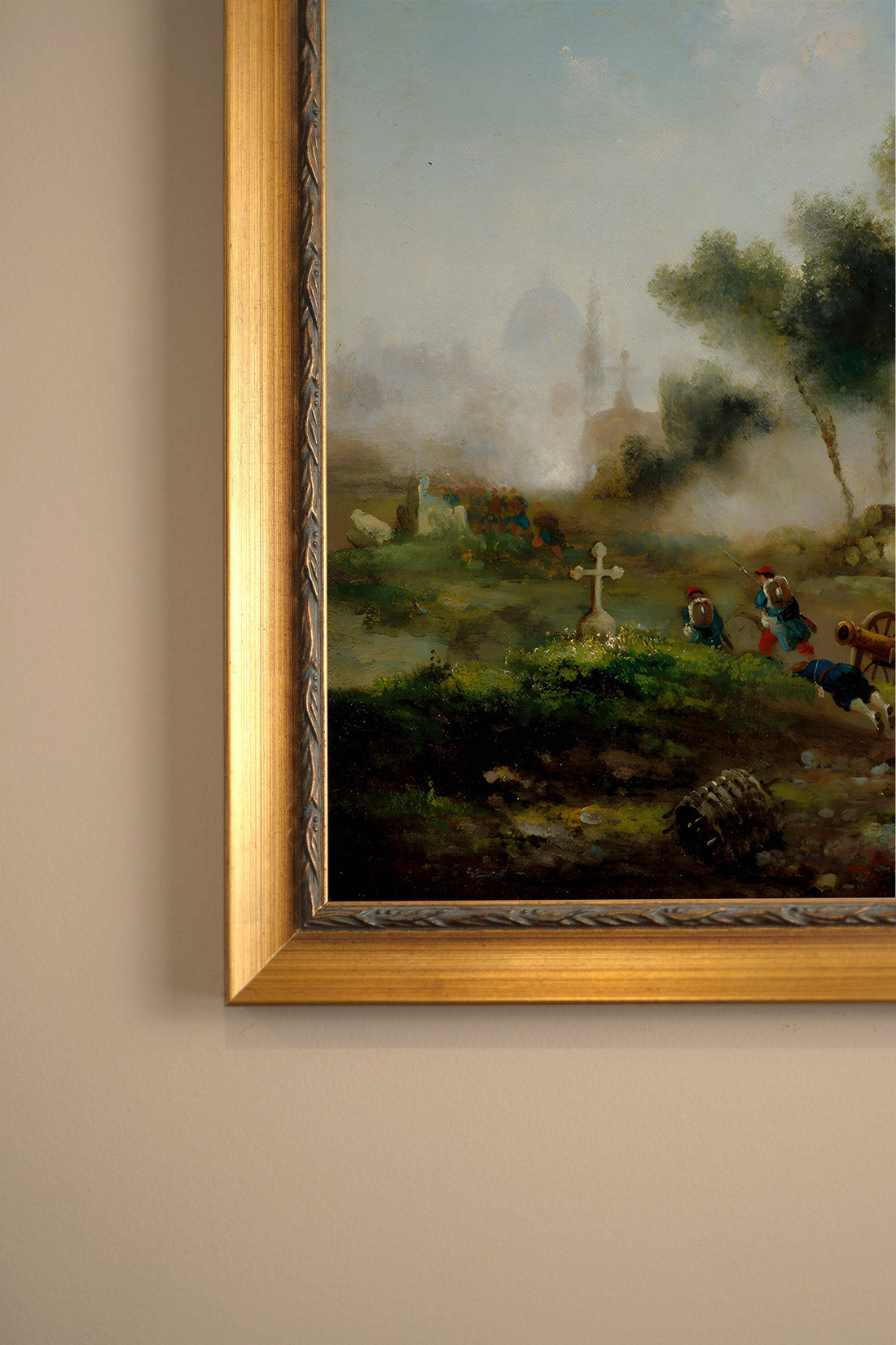 SOUVENIR DE BATAILLE, Oeuvre sur toile rigide, encadré Vintage Or