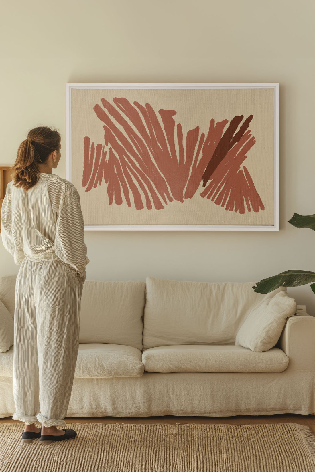 OLEKA CANVAS - BURNT ECHO, Oeuvre sur toile étirée, encadré Blanc