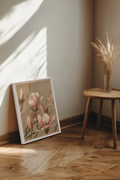 MAGNOLIA WHISPER, Artwork on stretched canvas, framed in white