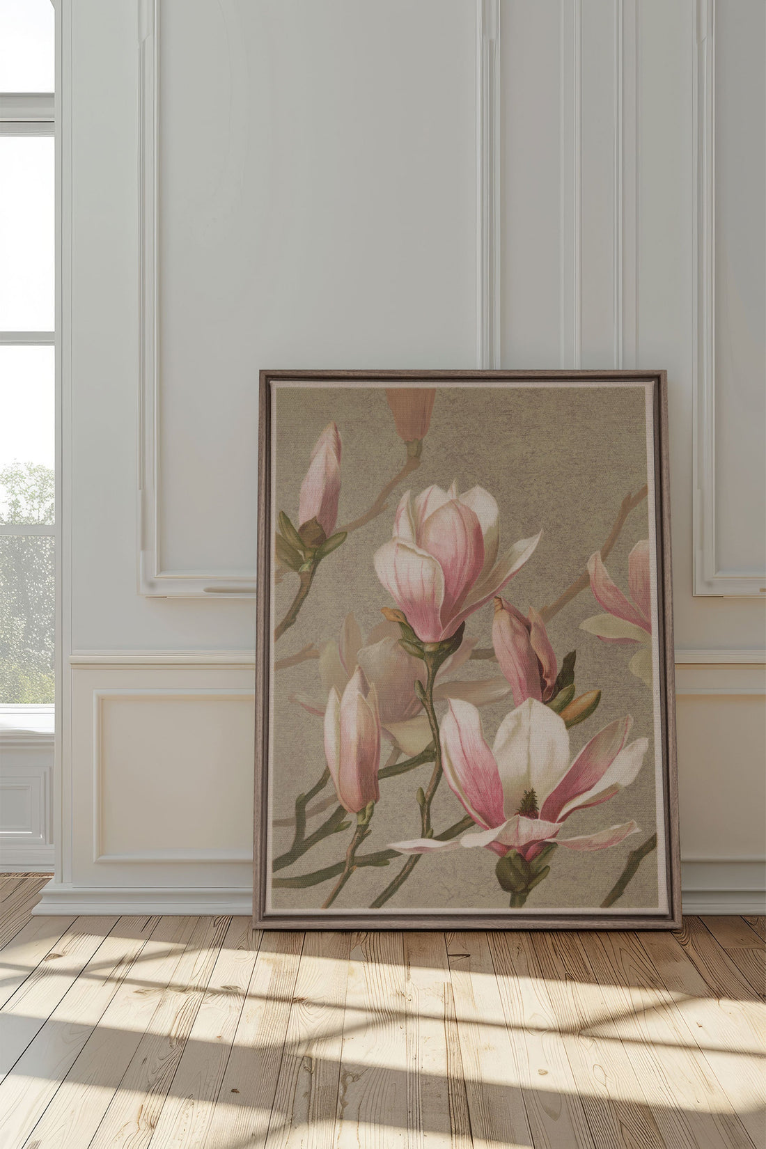 MAGNOLIA WHISPER, Oeuvre sur toile étirée, encadré Brun Chêne