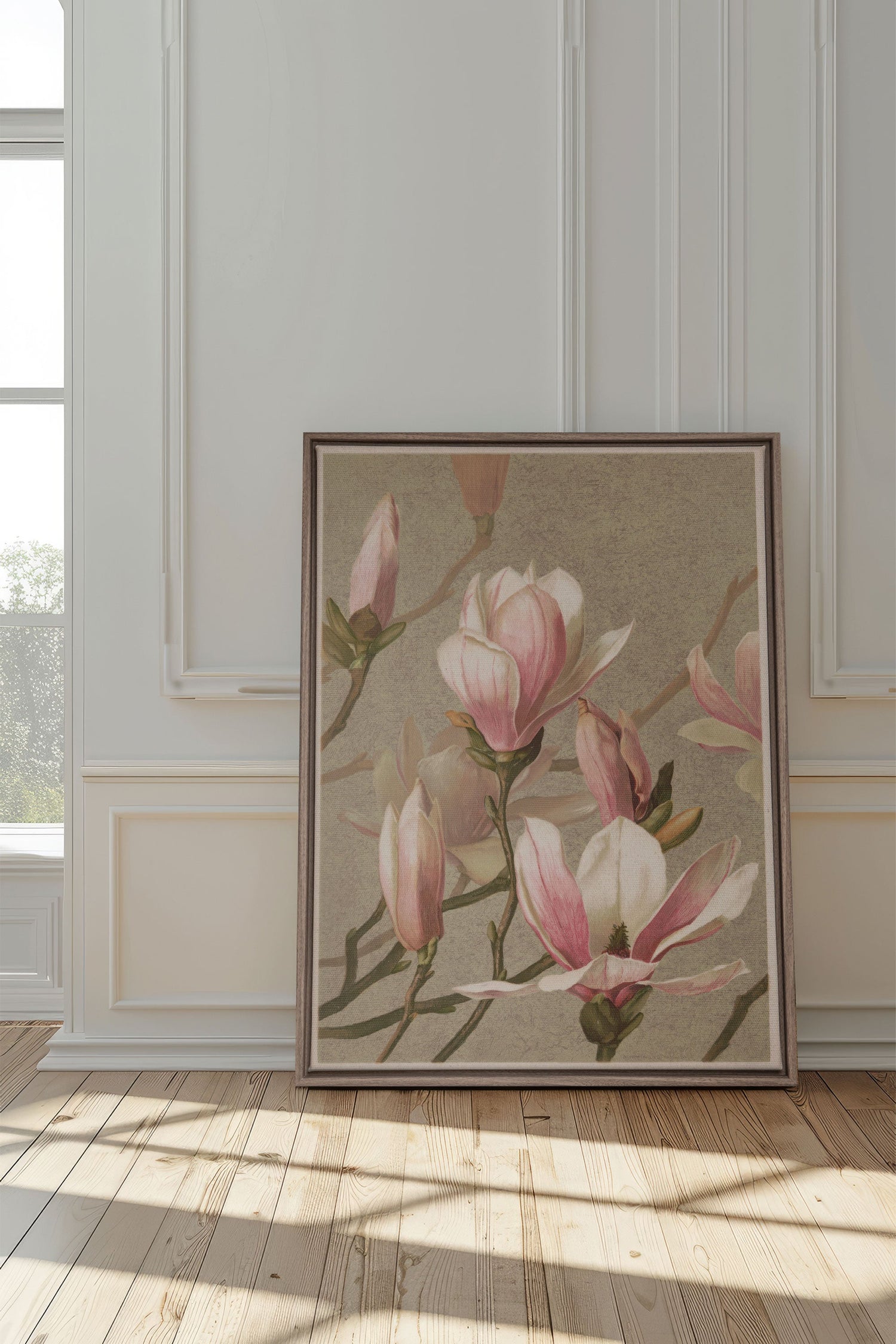 MAGNOLIA WHISPER, Oeuvre sur toile étirée, encadré Brun Chêne