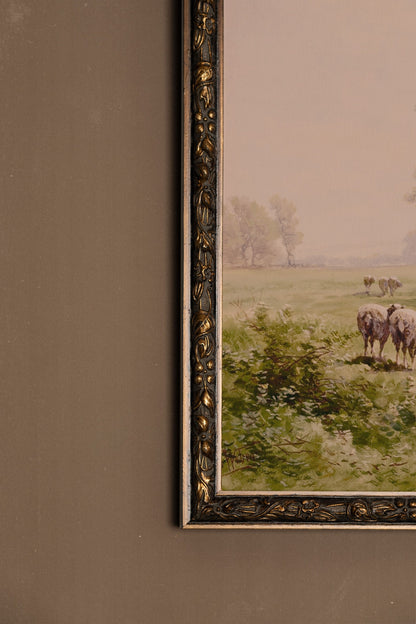 CHAMPS EN FLEURS, Oeuvre sur toile rigide, encadré Vintage Bronze