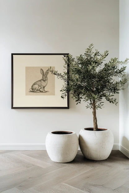 LAPIN DE LIN, Oeuvre sur toile étirée, encadré Noir