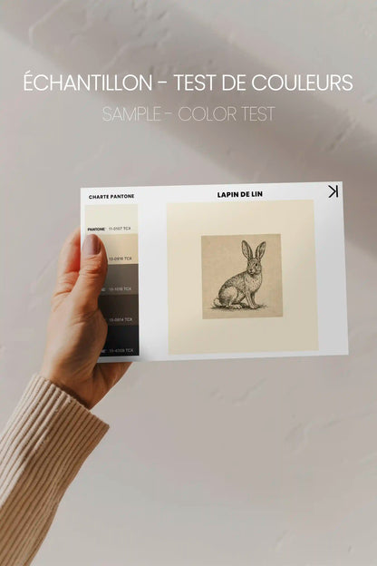 LAPIN DE LIN, Oeuvre sur toile étirée, encadré Brun Noyer