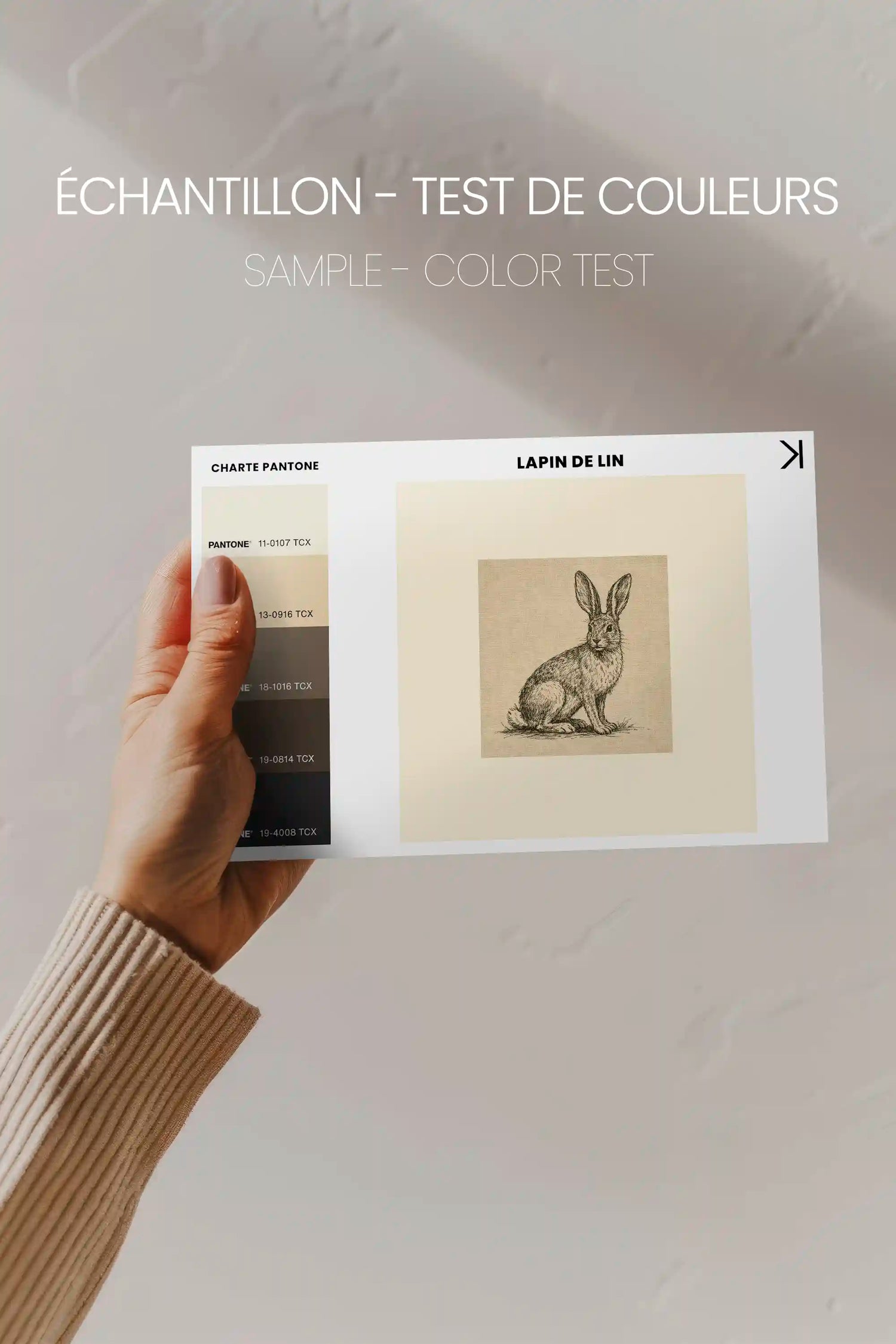 LAPIN DE LIN, Oeuvre sur toile étirée, encadré Blanc