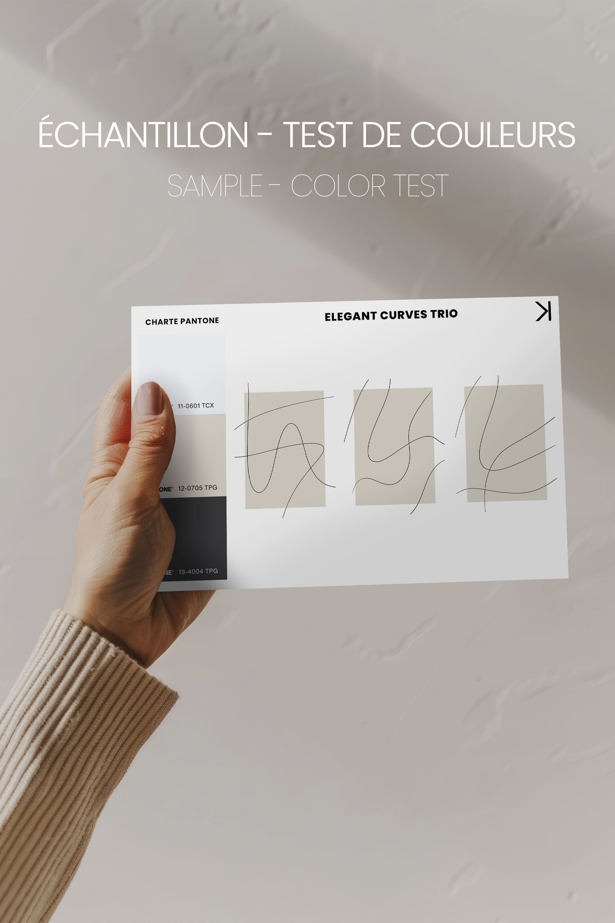 OLEKA CANVAS - ELEGANT CURVES TRIO, 3 Oeuvres sur toile étirée, encadré Naturel Clair