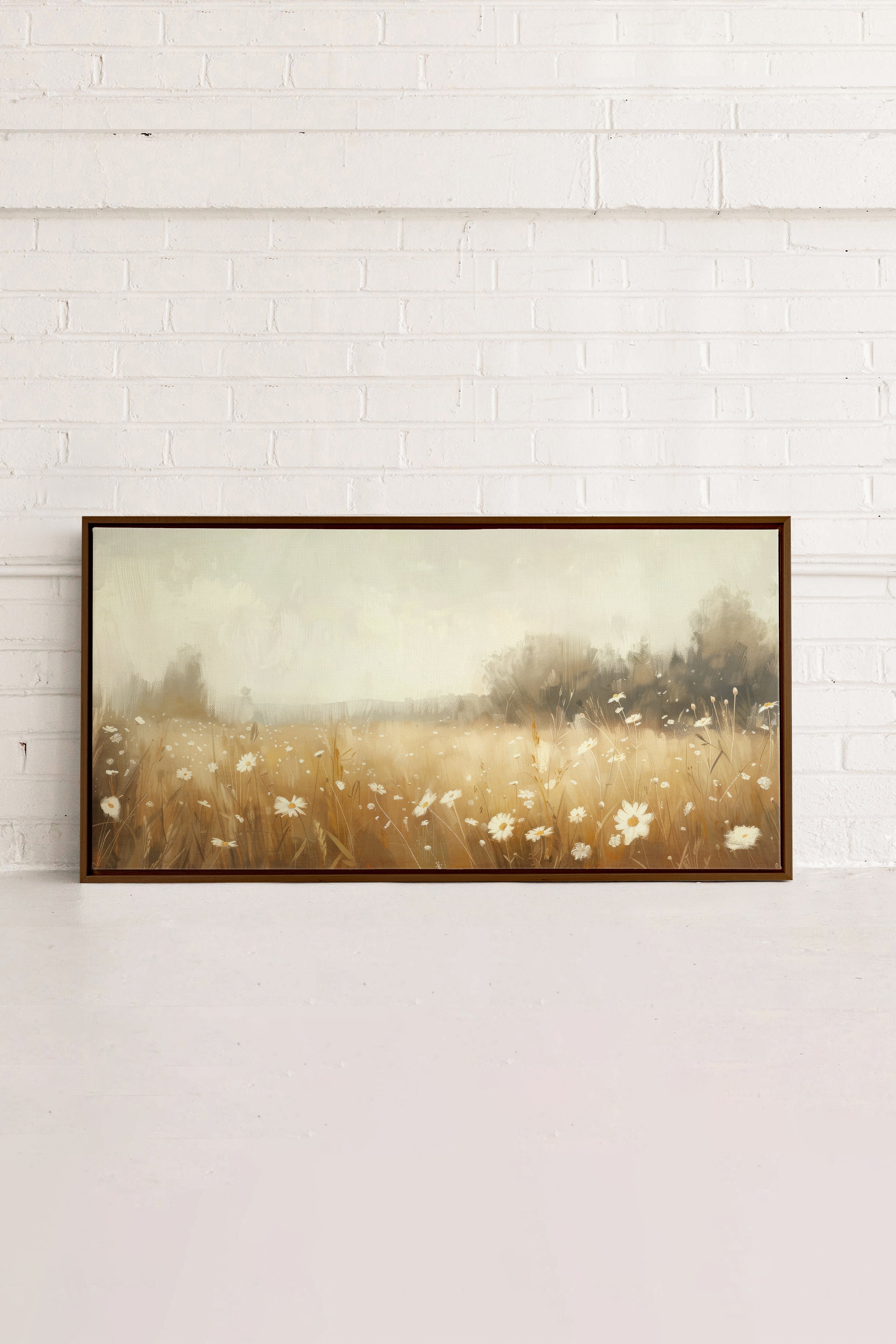 OLEKA CANVAS - Daisy Breeze, Oeuvre sur toile étirée, encadré Brun Noyer