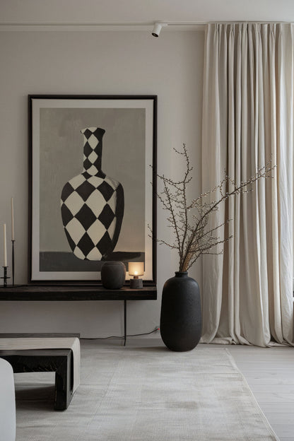 VASE EN DAMIER, Work on stretched canvas