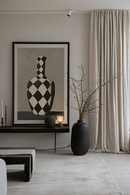 VASE EN DAMIER, Work on stretched canvas