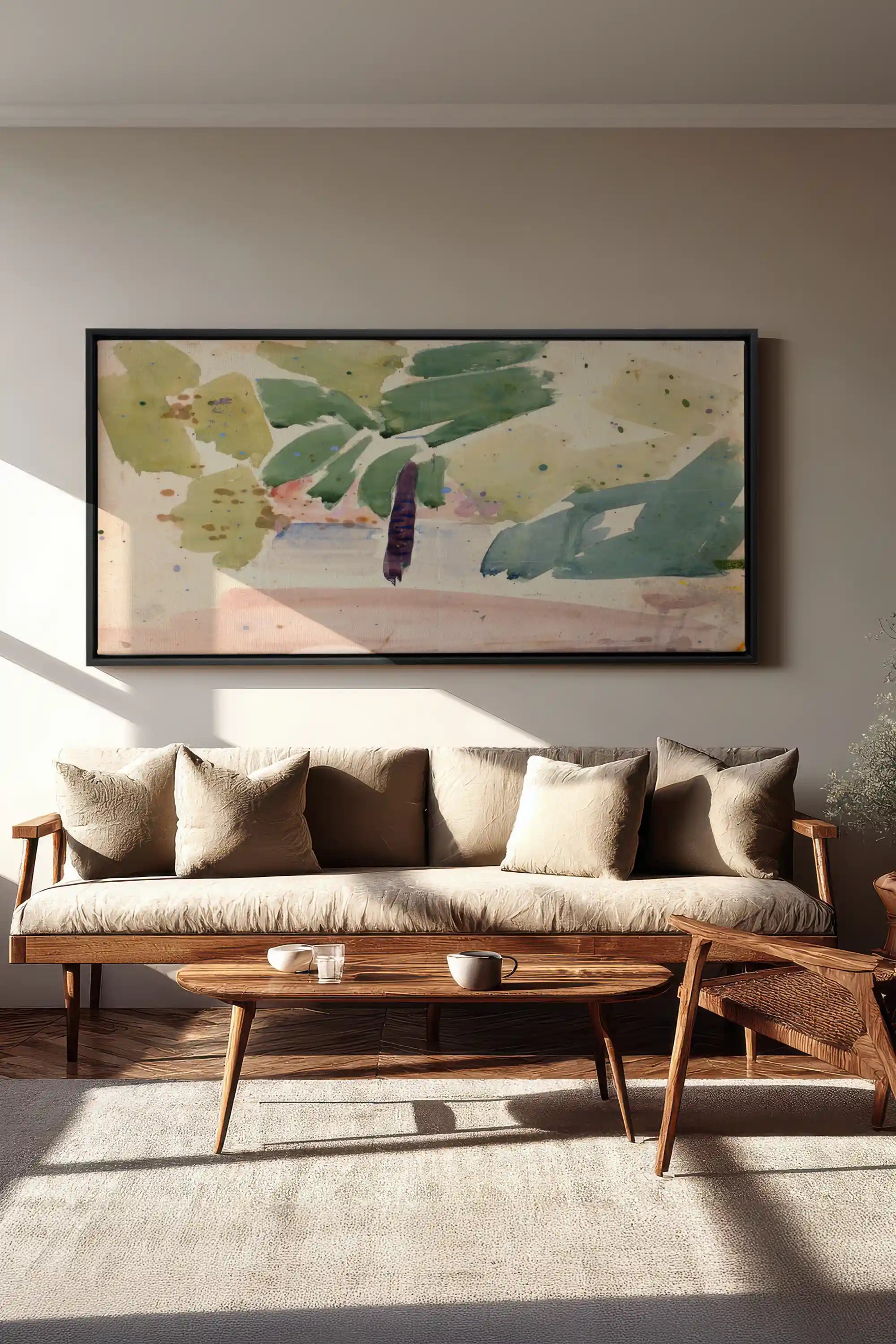 VERT NOMADE, Oeuvre sur toile étirée, encadré Noir
