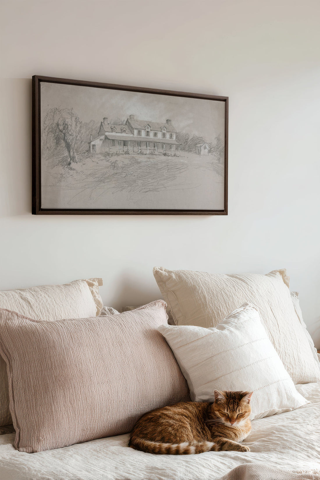 SHADOWED HOUSE, Oeuvre sur toile étirée, encadré Brun Noyer