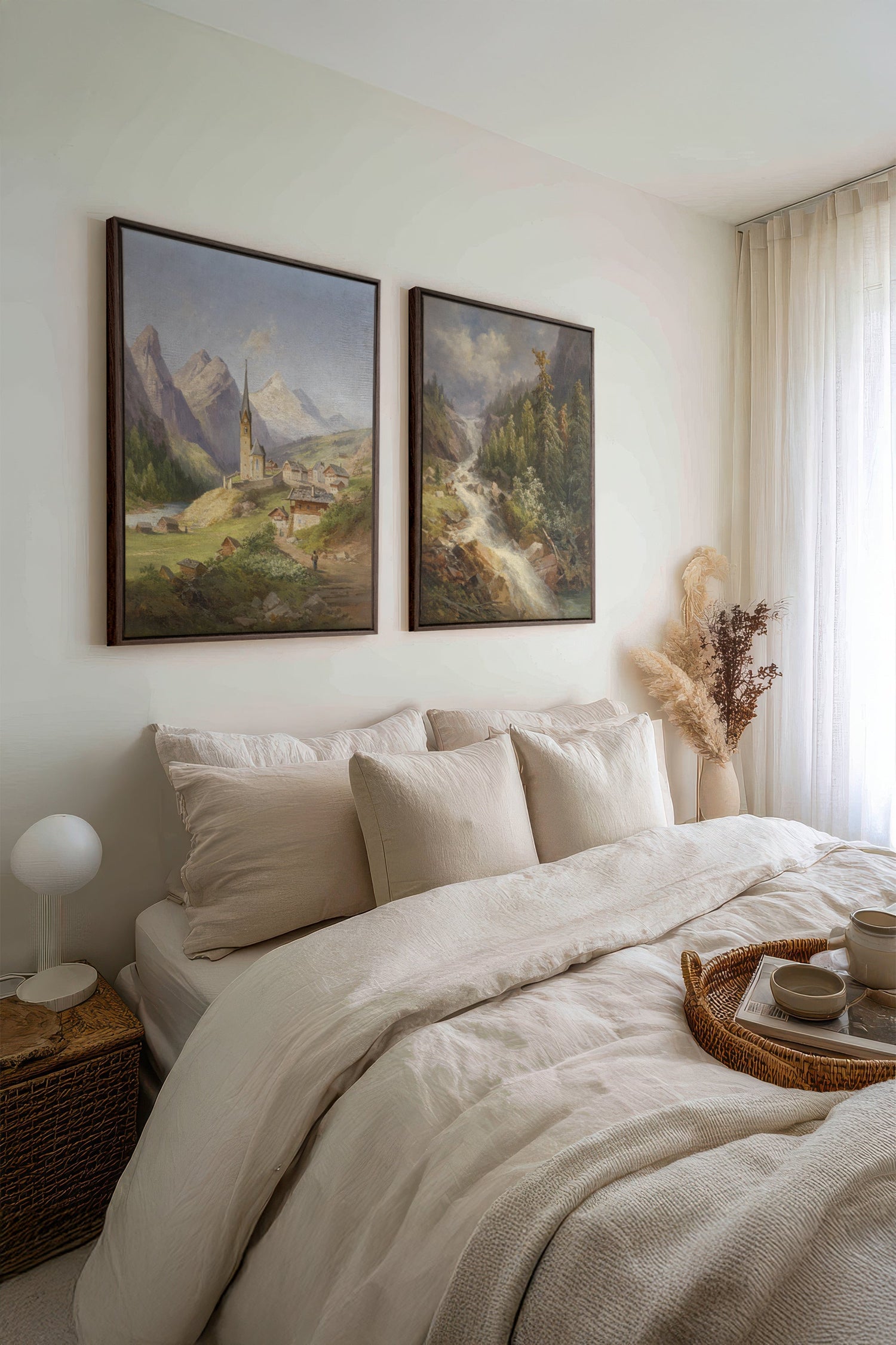 DUO SOURCE SAUVAGE, 2 Oeuvres sur toile étirée, encadré Brun Noyer