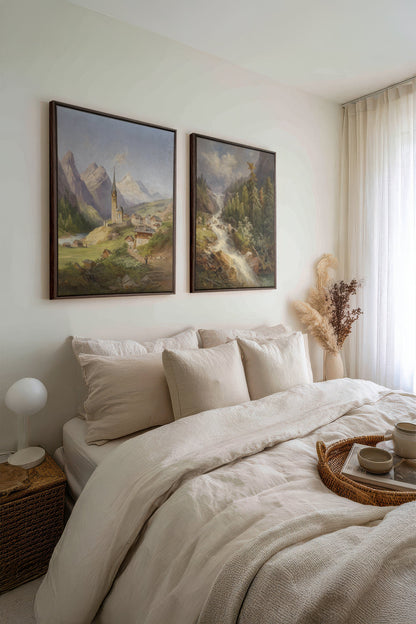 DUO SOURCE SAUVAGE, 2 Oeuvres sur toile étirée, encadré Brun Noyer
