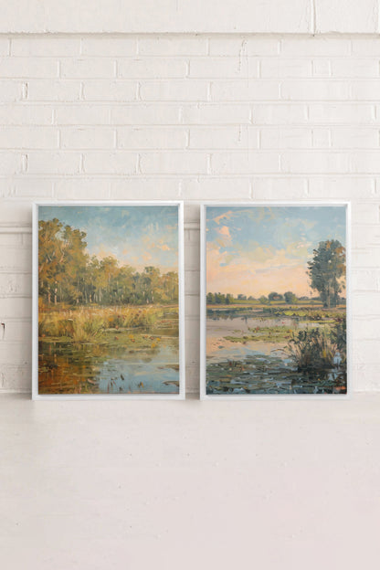 OLEKA CANVAS - COMBINAISON CROATIAN WATERS, 2 Oeuvres sur toile étirée, encadré Blanc