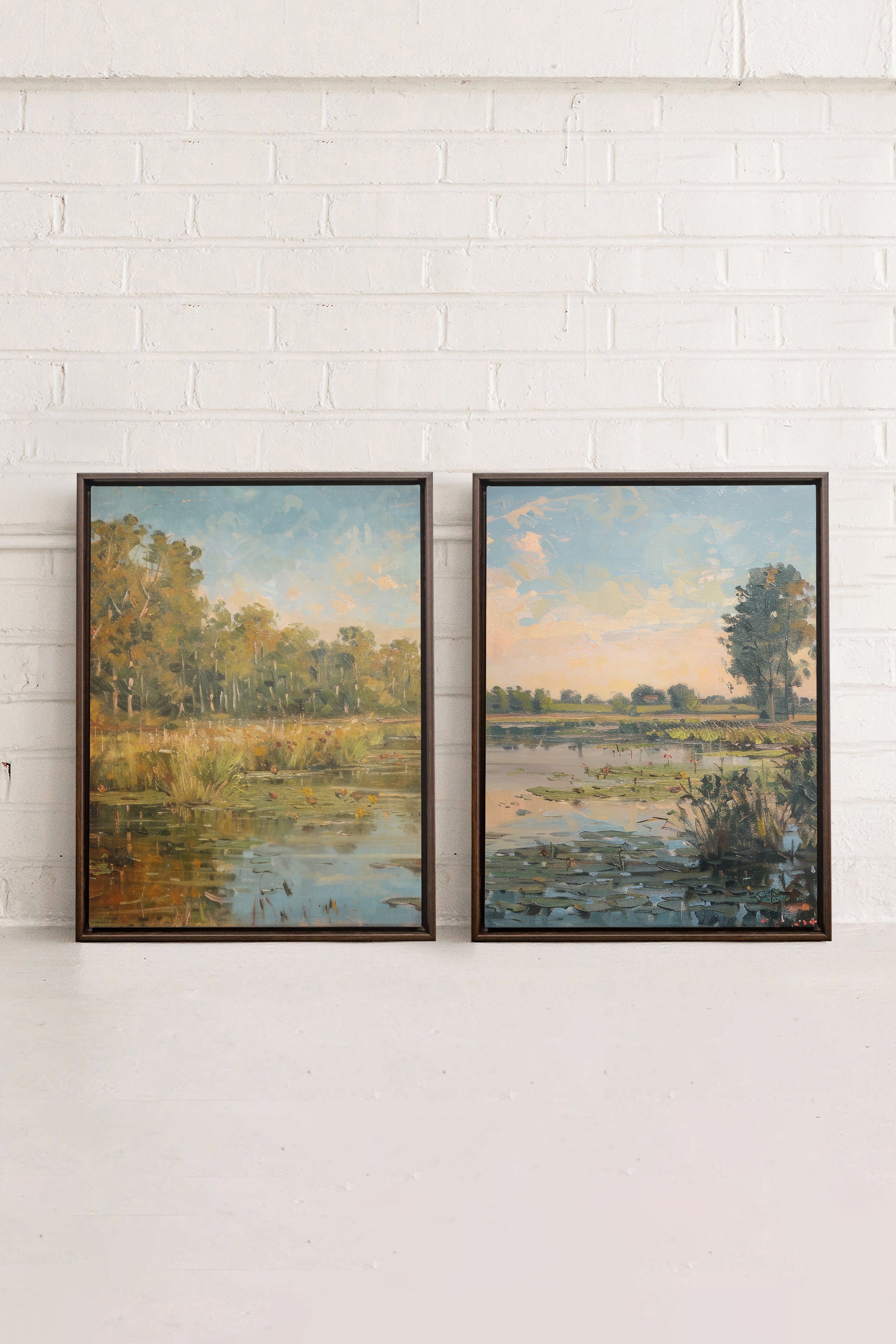 COMBINAISON CROATIAN WATERS, 2 Works on stretched canvas, framed in Walnut Brown