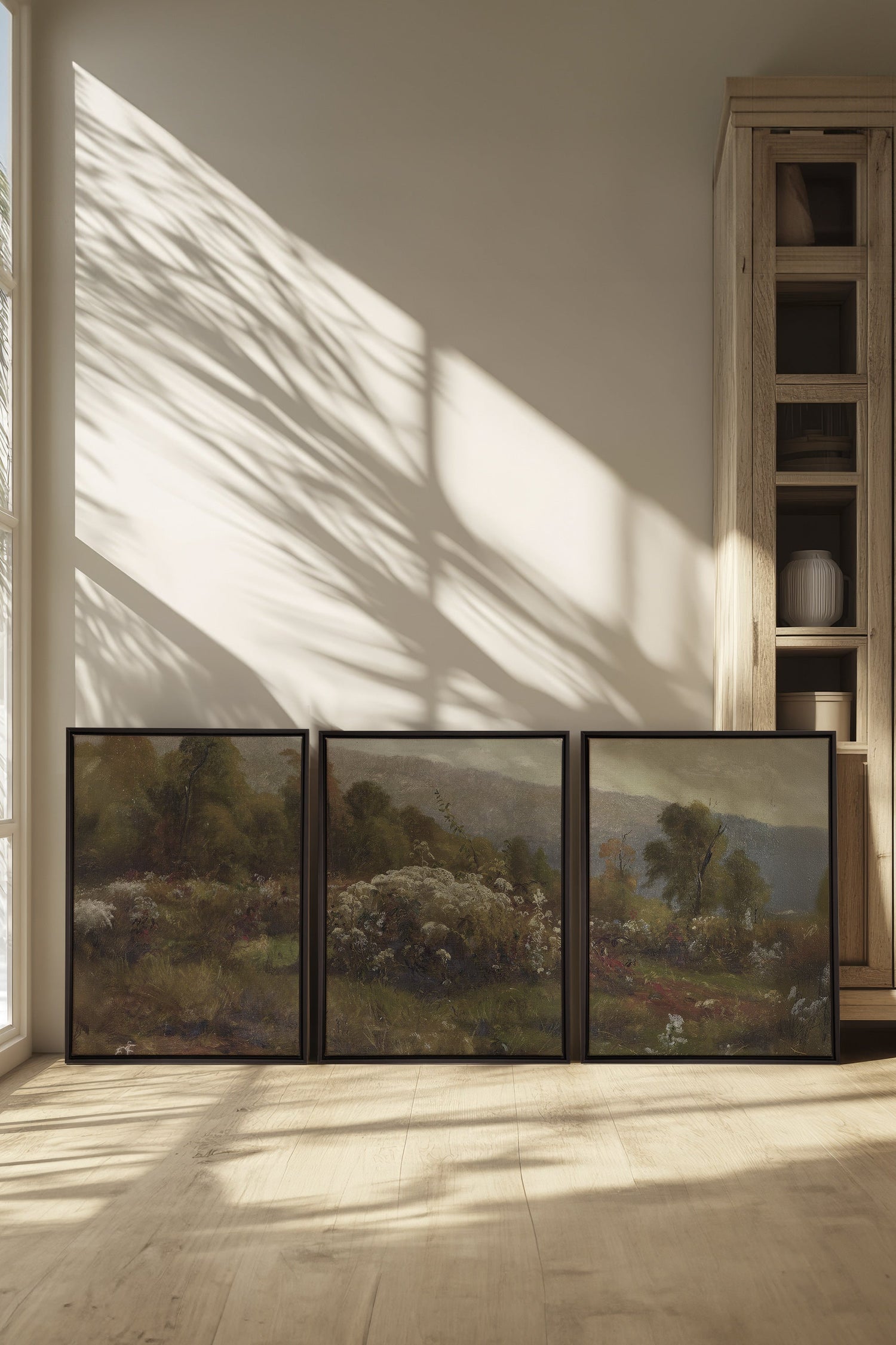 TRIO DOUCEURS CHAMPÊTRES, 3 Oeuvres sur toile étirée, encadré Noir