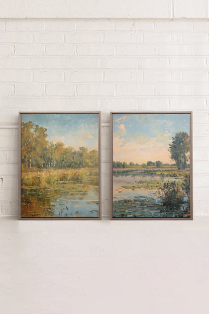 COMBINAISON CROATIAN WATERS, 2 Oeuvres sur toile étirée, encadré Brun Chêne
