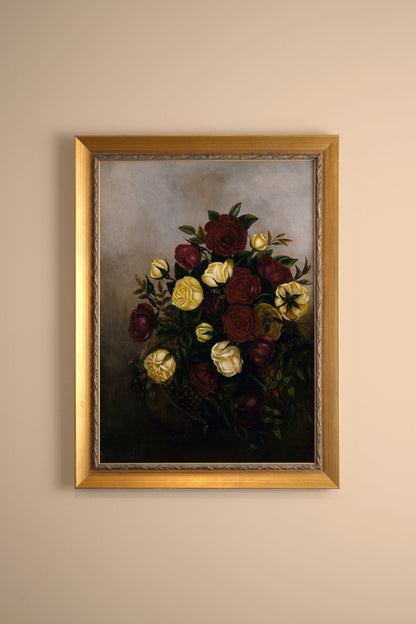 OLD-FASHIONED ROSES, VINTAGE GOLD FRAME