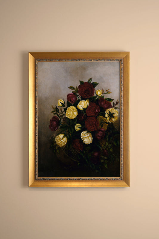 OLD-FASHIONED ROSES, VINTAGE GOLD FRAME