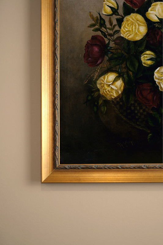 OLD-FASHIONED ROSES, VINTAGE GOLD FRAME