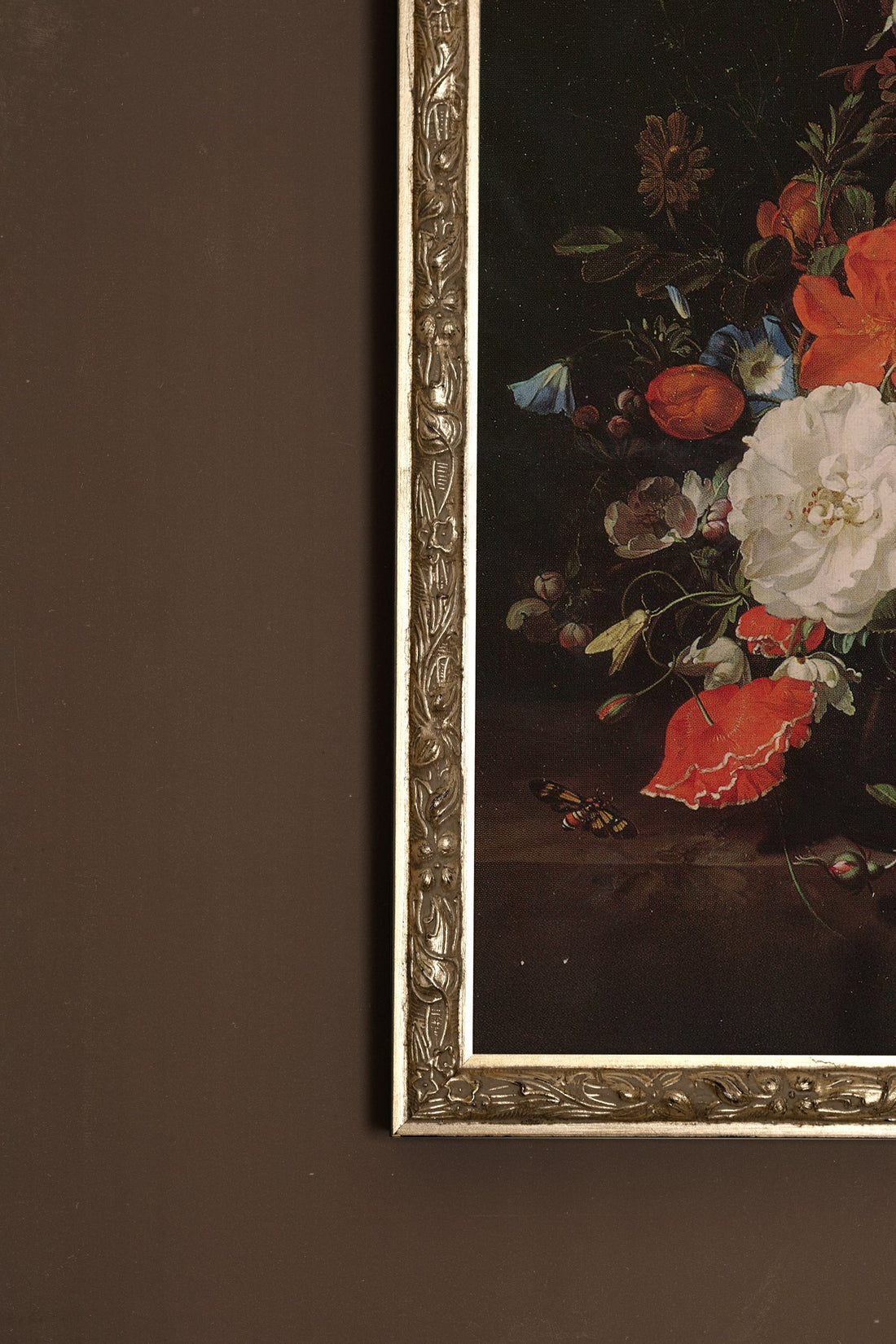 BOUQUET BAROQUE, Oeuvre sur toile rigide, encadré Vintage Argent