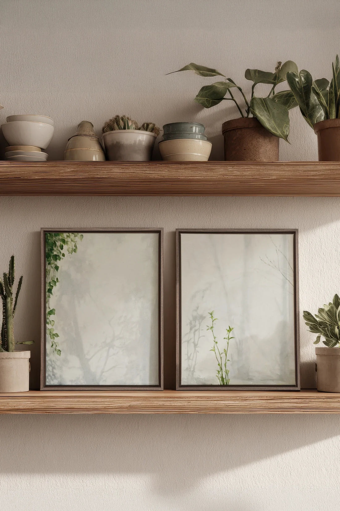 EMPREINTES DE LUMIÈRE DUO, 2 Oeuvres sur toile étirée, encadré Brun Chêne
