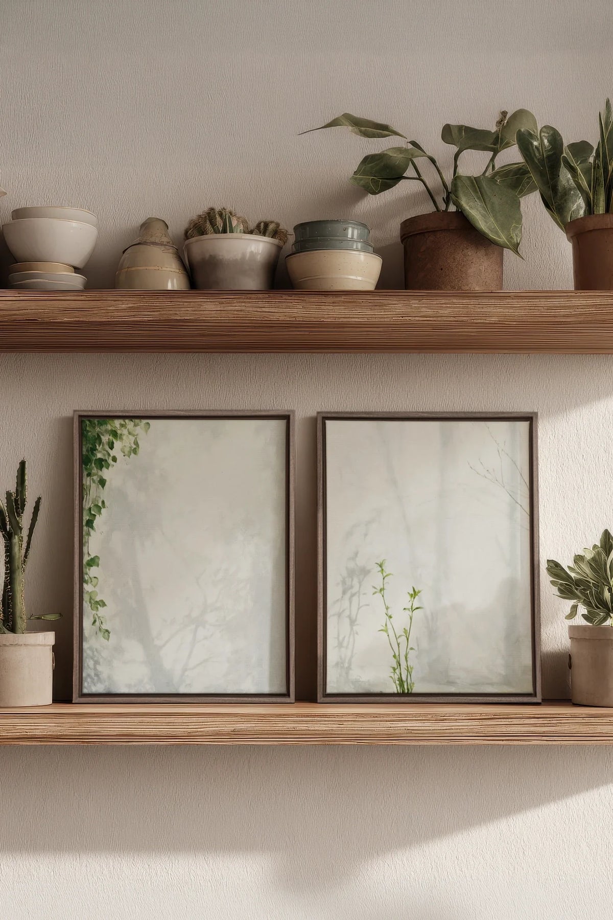 EMPREINTES DE LUMIÈRE DUO, 2 Oeuvres sur toile étirée, encadré Brun Chêne