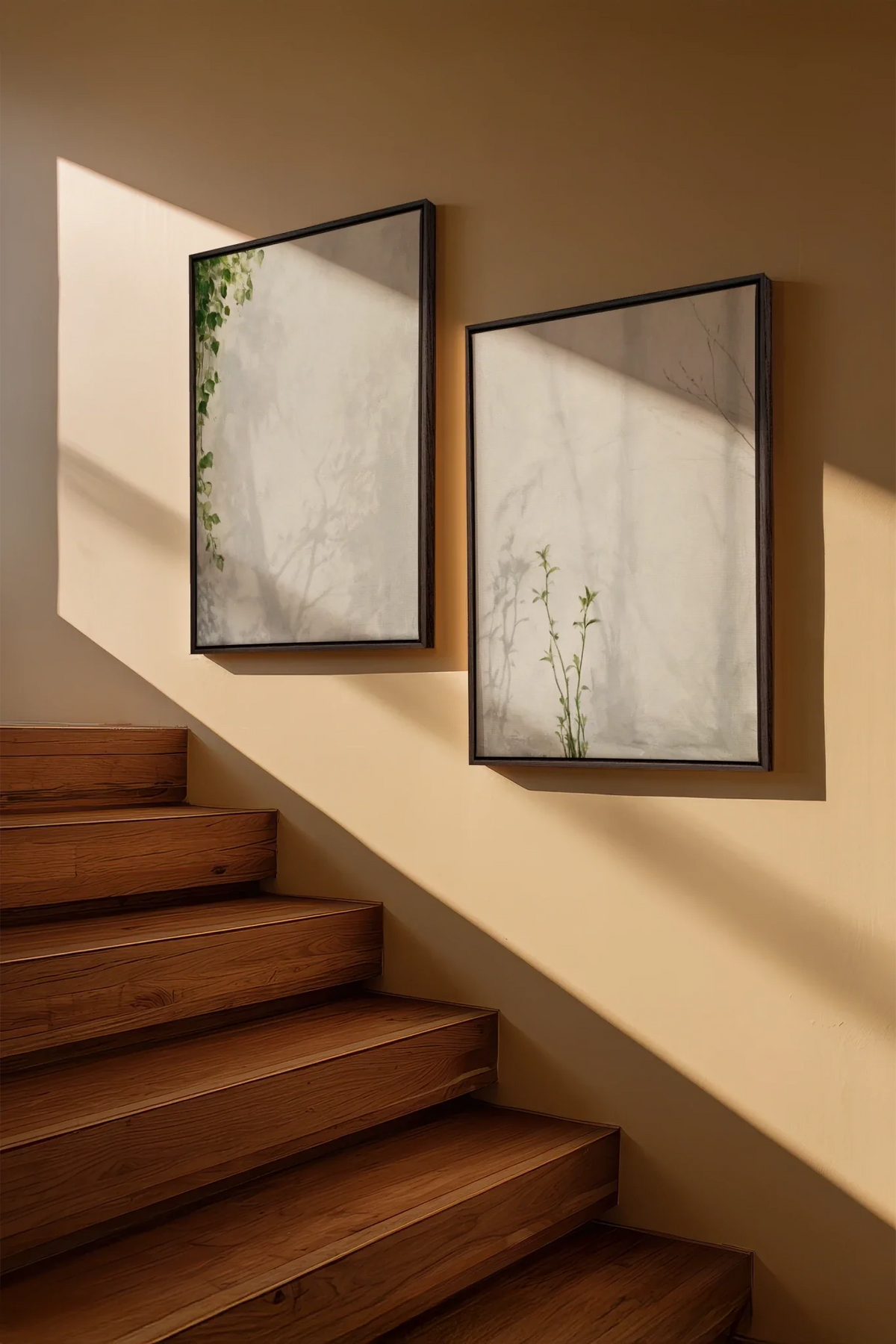 EMPREINTES DE LUMIÈRE DUO, 2 Oeuvres sur toile étirée, encadré Brun Noyer