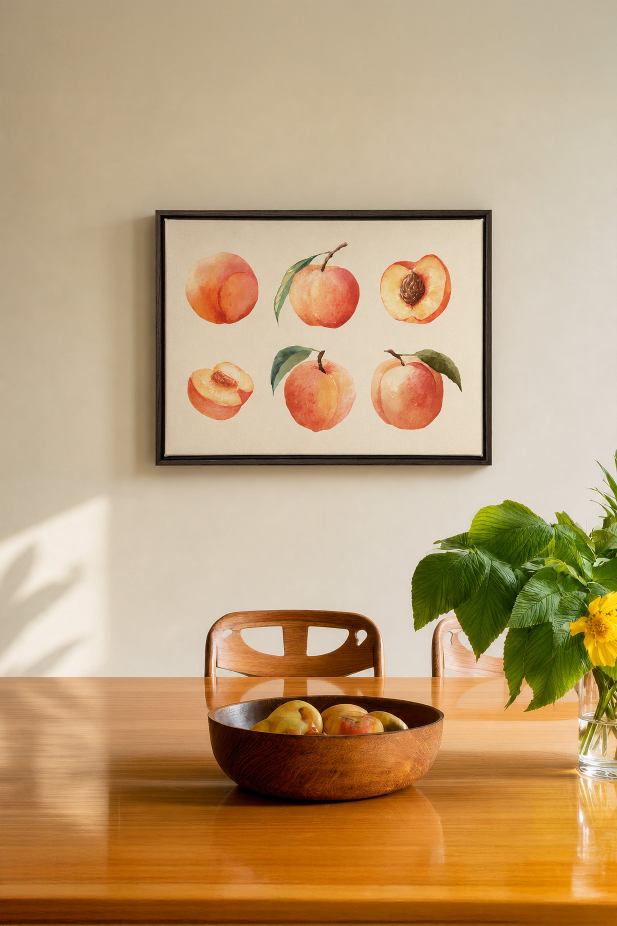 SUMMER PEACHES, Oeuvre sur toile étirée, encadré Brun Noyer