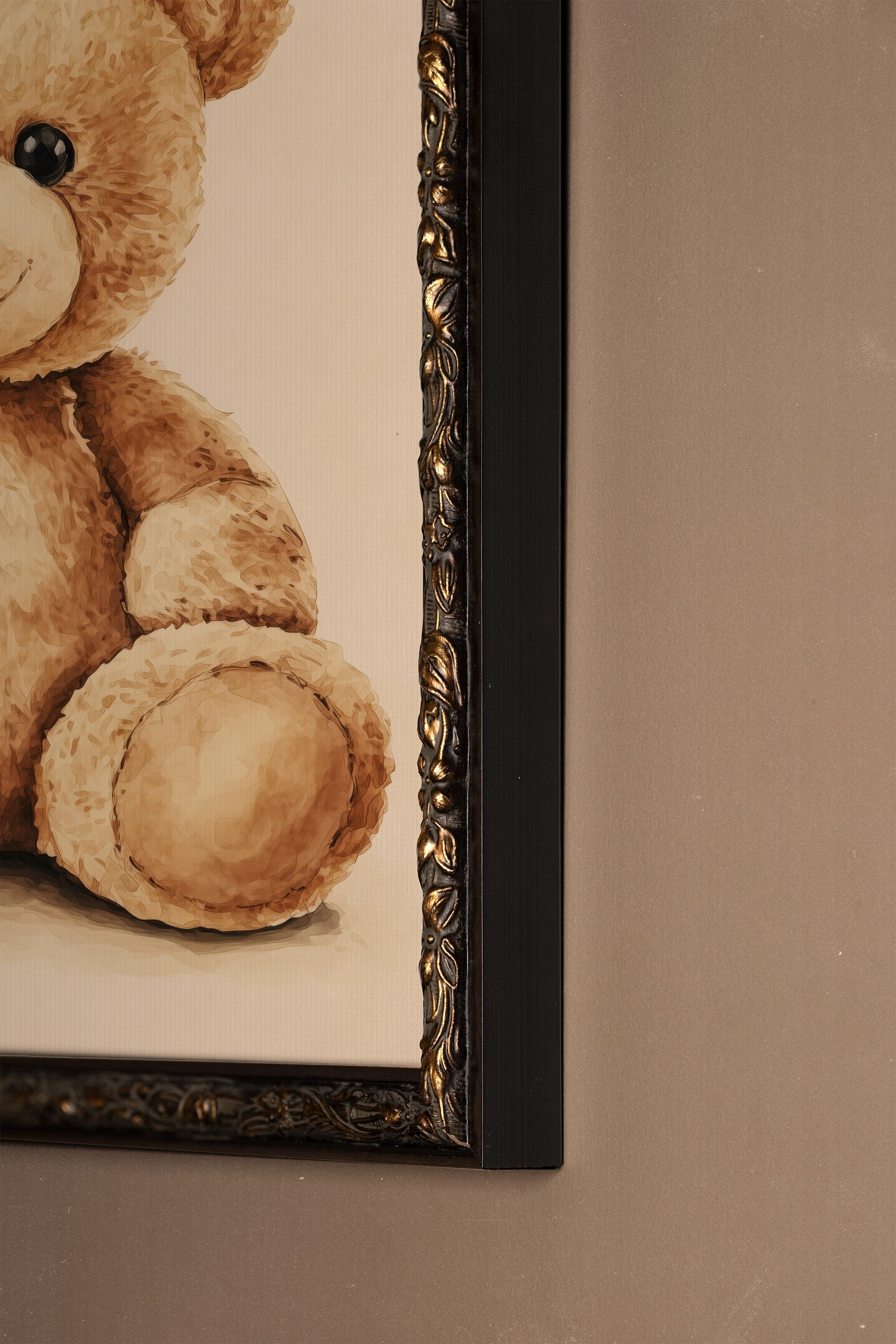 OURSON TENDRESSE, Oeuvre sur toile rigide, encadré Vintage Bronze